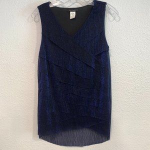Jennie & Marlis Sleeveless Layered Metallic Top HiLo Black Dark Blue V-Neck Sz M